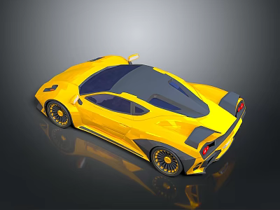 Yellow Sports Car With Streamlined Body And Black Roof In 3D Rendering 3d model