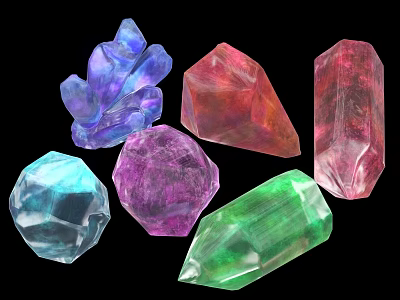 Stunning Colorful Natural Stone Crystals with Various Geometric Shapes and Bright Hues 3d model