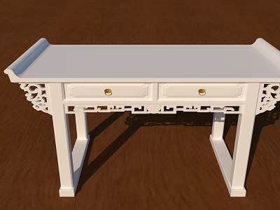 White Traditional Office Desk With Carved Details And Gold Handle Drawers 3d model