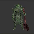Game Movie Character Armored Warrior With Horned Helmet And Large Battle Weapon
