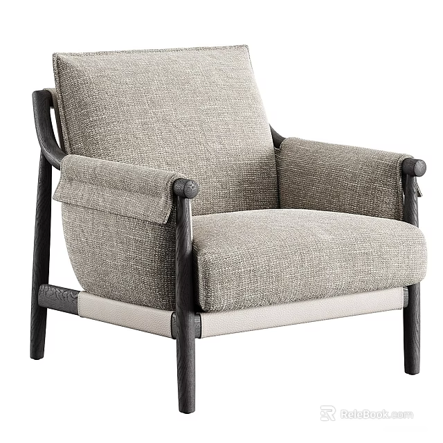 Modern Gray Linen Accent Chair With Black Wooden Frame And Comfortable Design 3d model 