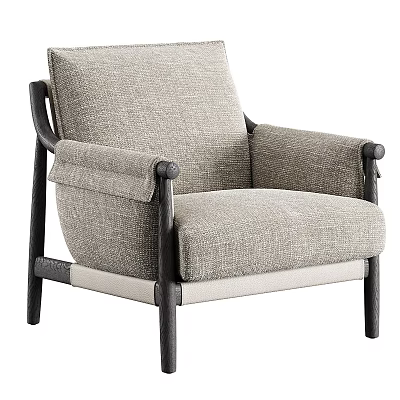 Modern Gray Linen Accent Chair With Black Wooden Frame And Comfortable Design 3d model