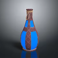 Vintage Decorative Bottle Design With Brown Blue Pattern Rope Top And Cross Straps