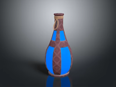 Vintage Decorative Bottle Design With Brown Blue Pattern Rope Top And Cross Straps 3d model
