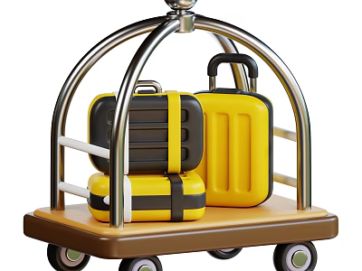 Functional Luggage Cart with Yellow and Black Suitcases Metal Frame and Wheels 3d model