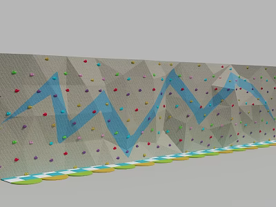 Indoor Climbing Wall For Sports Training With Colorful Holds Blue Routes And Safety Mats 3d model