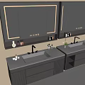 Modern Gray Bathroom Vanity Cabinet With Double Sink LED Mirror Storage Drawers And Glass Doors
