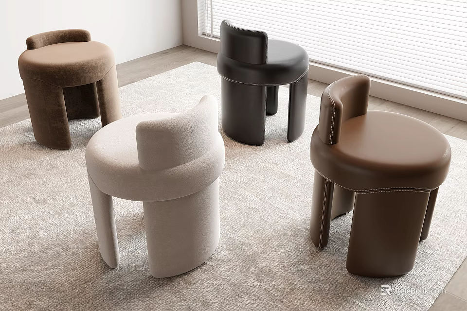 Stylish Modern Sofa Stools With Various Colors And Curved Design For Living Room 3d model 