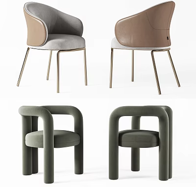 Modern Upholstered Leisure Chairs With Curved Backrest Metal Legs Circular Armrests In Gray Brown Green 3d model