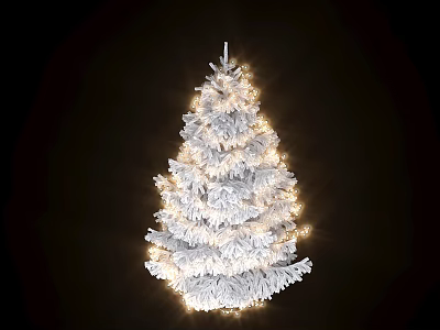 White Christmas Tree Decorated With Warm Lights On Dark Background 3d model