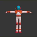 Astronaut In Orange White Spacesuit With Outstretched Arms In Space Theme