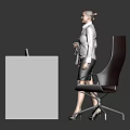 Modern Reception Desk With Computer Monitor And Female Staff Standing Near Black Chair