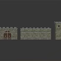 Stone Wall and Tower Structure with Wooden Door Design Elements 3d model