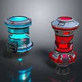 Blue and Red Multi Layered Computer Cooling Towers with Illuminated Design and Base Reflection 3d model