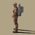 Game Movie Character in Orange Workwear Uniform With Safety Helmet And Backpack
