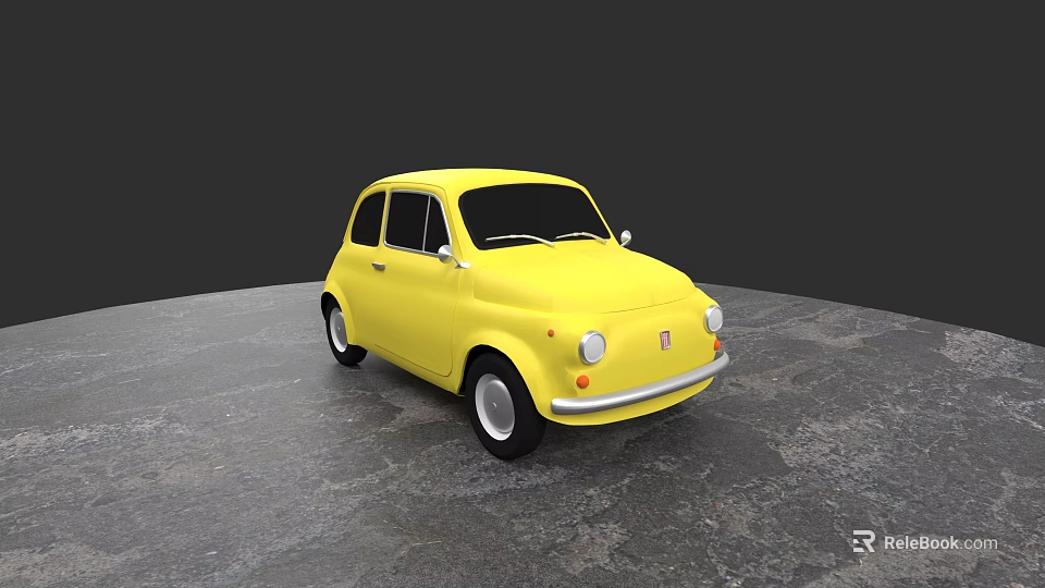 Yellow Vintage Small Car With Retro Design Round Headlights And White Wheels 3d model 