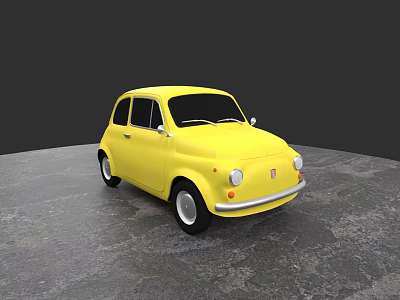 Yellow Vintage Small Car With Retro Design Round Headlights And White Wheels 3d model