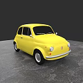 Yellow Vintage Small Car With Retro Design Round Headlights And White Wheels