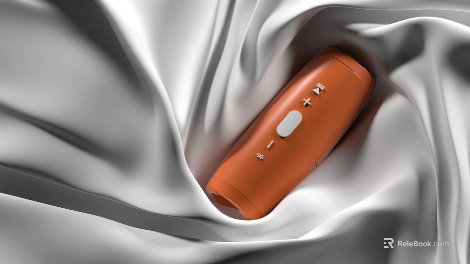 Elegant Orange Headphone Speaker With Sleek Design On White Fabric Background 3d model