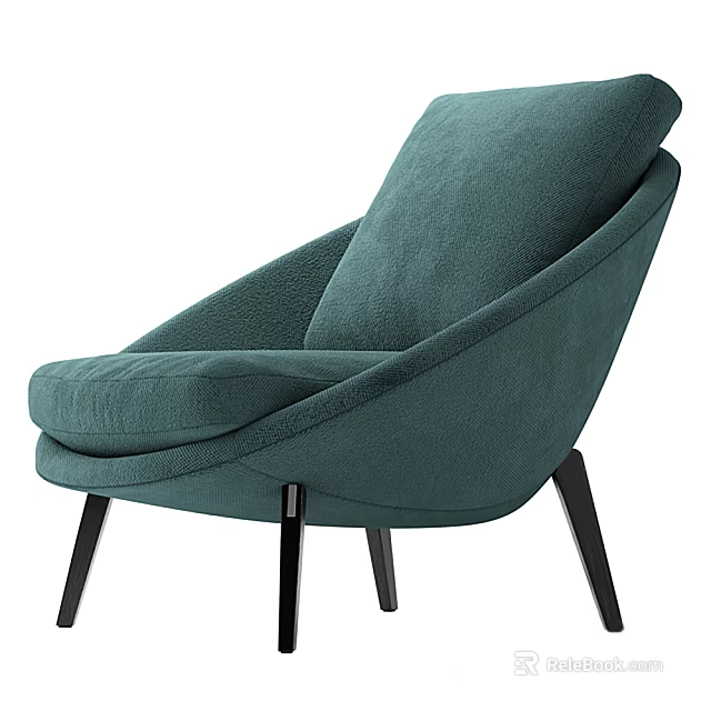 Modern Teal Single Sofa With Curved Back And Black Wooden Legs 3d model 