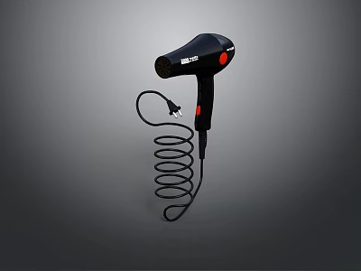 Daily Electrical Appliance Black Hair Dryer With Coiled Cord And Modern Design 3d model