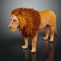 Majestic Lion with Thick Brown Mane Standing on Dark Background with Reflection 3d model