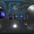 Modern KTV Interior Design Featuring Neon Ceiling Lights Comfortable Sofas Bar Counter And LED Screens 3d model