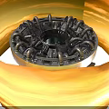 Complex Industrial Mechanical Component With Circular Metal Structure And Multiple Pipes