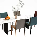 Modern Dining Table Set With Marble Top Multi Colored Chairs Vase And Oranges 3d model