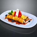 Fresh Rolled Crepe With Strawberry Mango Blueberry Whipped Cream And Mint Leaves