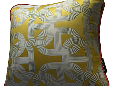 Yellow Throw Pillow With White Intertwined Geometric Abstract Pattern And Red Trim 3d model