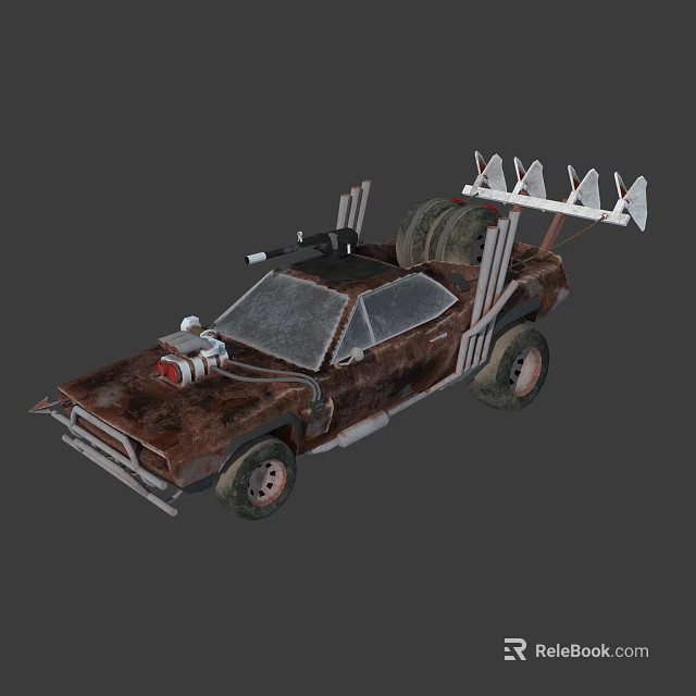 Rusty Modified Combat Car With Roof Spikes Spare Tires And Armor Design 3d model