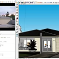 Modern Detached House Exterior With Large Glass Windows Lawn Small Tree And Garage