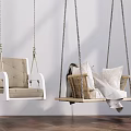 Hanging Swing Chairs Indoor Upholstered and Rattan Design with Cushions Blanket White Wall Wooden Floor