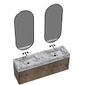Modern Bathroom Vanity with Double Mirrors Built-in Lighting Marble Countertop and Wooden Cabinet Brass Faucets