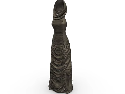 Stylish Dark Long Ruffled Dress With Hooded Collar And Flowy Silhouette 3d model