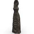 Stylish Dark Long Ruffled Dress With Hooded Collar And Flowy Silhouette
