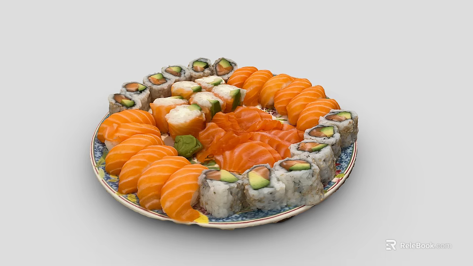 Assorted Fresh Sushi Platter with Salmon Avocado and Crab Rolls 3d model 