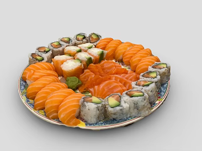 Assorted Fresh Sushi Platter with Salmon Avocado and Crab Rolls 3d model