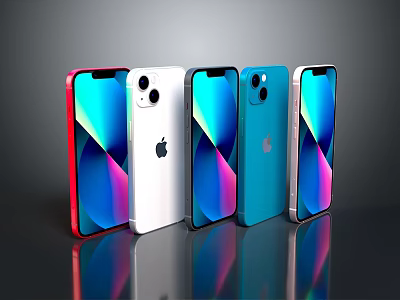 Apple Smartphones In Various Colors With Colorful Screen Display And Reflections 3d model