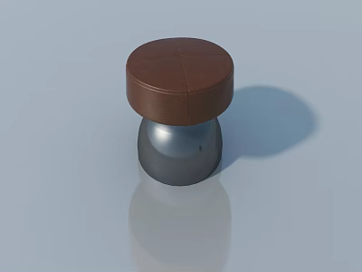 Swing Door Handle With Brown Leather Top And Silver Metal Base 3d model