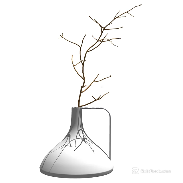 Transparent Glass Vase With Bare Branches For Modern Minimalist Interior Decor 3d model 