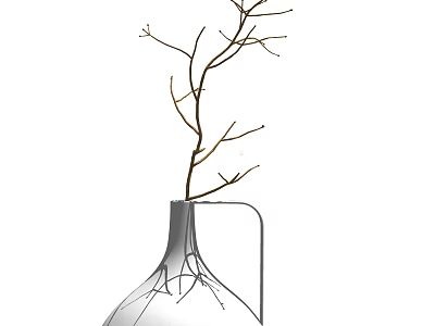 Transparent Glass Vase With Bare Branches For Modern Minimalist Interior Decor 3d model