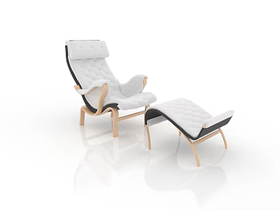 Modern White And Black Lounge Chair With Wooden Legs And Ottoman 3d model