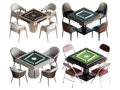 Modern Mahjong Table Sets With Matching Chairs In Various Styles And Colors 3d model