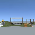 Outdoor Playground Equipment With Swings Slide Tunnel And Grass Hill Design