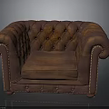 Classic Brown Leather Armchair Furniture With Tufted Upholstery And Brass Studs
