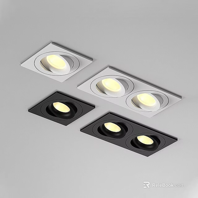 Contemporary Square Recessed Ceiling Lights Featuring White Black Borders and Single Double Bulbs 3d model