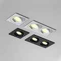 Contemporary Square Recessed Ceiling Lights Featuring White Black Borders and Single Double Bulbs 3d model