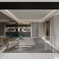 Modern Basement Interior With Storage Cabinets Artwork Marble Flooring And Ambient Lighting 3d model
